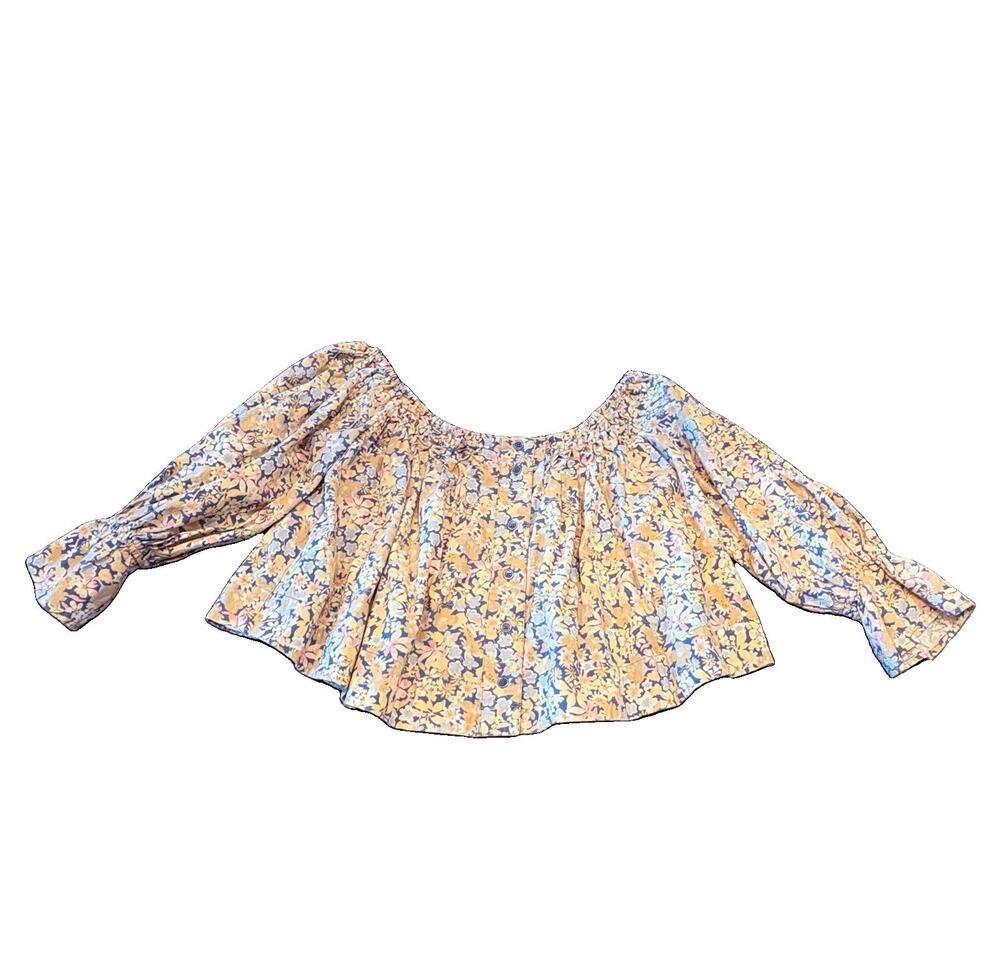 Free People James Smock $128 Boxy Crop Top Puff Blouse M